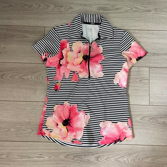 Jofit Tops - JOFIT $86 Black & White Floral 1/4 Zip Activewear Athletic Stretch Top Size XS